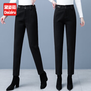黛姿茹毛呢休閑褲女秋冬季2025新款高腰小個(gè)子顯瘦加絨呢子哈倫小腳褲 黑色【常規(guī)款】 L /28(105-115斤)