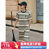 Olrain歐芮兒法式條紋短袖連衣裙女夏季新款寬松撞色開(kāi)叉通勤T恤裙子 黑白條紋 L