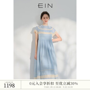 EIN【輕禮服】EIN言小黑裙中長(zhǎng)款絲棉短袖蕾絲連衣裙女2024夏季新款 淺藍(lán) M