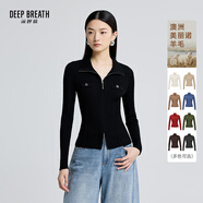 深呼吸DEEP BREATH女裝雙頭拉鏈裝飾袋純羊毛針織開衫女A400975 黑 M (3)