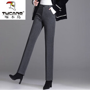 啄木鳥(niǎo)垂感毛呢直筒褲女秋冬2025新款中年女褲大尺碼高腰顯瘦休閑褲子 深灰色 【】 L 【建議107-118斤】