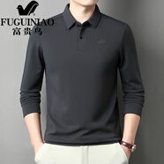 富貴鳥(niǎo)（FUGUINIAO）長(cháng)袖t恤男士春秋翻領(lǐng)打底衫寬松商務(wù)休閑無(wú)痕高端polo衫 深灰色 M