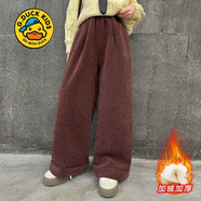 G.duck小黃鴨女童加絨加厚褲子秋冬2025新款洋氣大童女裝兒童直筒闊腿褲 安哥拉紅色【加絨】 130 碼