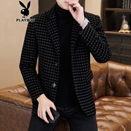 花花公子（PLAYBOY）秋冬千鳥(niǎo)格毛呢西服加厚韓版商務(wù)休閑小西服百搭帥氣保暖外套男裝 深灰色 XL