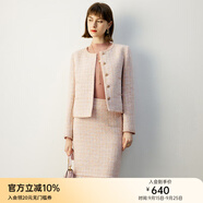 顏域圓領(lǐng)短款上衣女冬2025新款高級(jí)感顯瘦黑色小香風(fēng)毛呢外套 粉色 S
