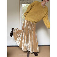 鷺青一原創(chuàng  )【泣露】復古絲絨半身裙女冬季設計感流蘇傘擺A字半裙 香檳金（第二批） L