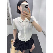毛衣女士現(xiàn)貨秒發(fā)特價(jià)虧本韓國(guó)代購(gòu)2025針織背心毛衣開衫 HELDER小香風(fēng)撞色鎖邊短袖針織衫（白色） 現(xiàn)貨 均碼