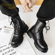 鱷魚恤白色馬丁靴男冬季高幫拉鏈真皮厚底增高簡約英倫風(fēng)時裝靴男款靴子 黑色 39