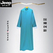 JEEP SPIRIT大褂男中國風(fēng)棉麻民國長(cháng)衫相聲長(cháng)袍馬褂中式伴郎服評書(shū)唐裝演出服 H82-K-湖藍色 XS 160建議80-100斤