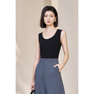 米思陽(yáng)（missshine）2025春季新款通勤簡(jiǎn)約無(wú)袖吊帶背心修身百搭小個(gè)子上衣5619 黑色現貨直發(fā) S