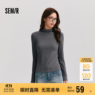 森馬（Semir）長袖T恤女半高領吸濕發(fā)熱抗菌2024冬緊身抓絨打底衫109724101001