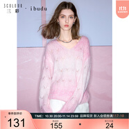 三彩2025春季新款慵懶風(fēng)寬松鏤空V領(lǐng)燈籠袖毛衣針織衫套頭