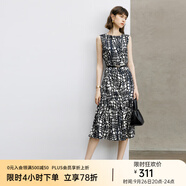 顏域設(shè)計感時尚連衣裙女2024新款秋季裙子氣質(zhì)連身裙中長款背心裙 黑白花 M