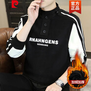 皮爾卡丹（pierre cardin）奧利絨衛衣男士秋冬季2025新款半高領(lǐng)上衣打底衫加絨加厚外穿T恤 838黑色 M 110斤內