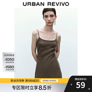 UR秋季新款女簡約氣質(zhì)褶皺修身吊帶開衩連衣裙UYY740001 深咖棕 L