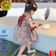 G.DUCKKIDS品牌童裝女童連衣裙夏裝新款小童公主裙洋氣韓版兒童裝女寶寶無(wú)袖 官方旗艦紅色碎花 90建議身高75-88cm左右 均碼