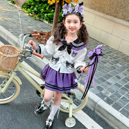 YEEHOO FASHION英氏庫洛米衣服女小童jk套裝網(wǎng)紅女孩學(xué)院風兩件式洋裝春秋子 套裝+發(fā)箍+仙女棒 90
