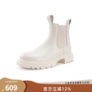 馬內爾靴子女白色中煙筒冬季英倫風(fēng)厚底切爾西短靴子女G29241 米白色 37