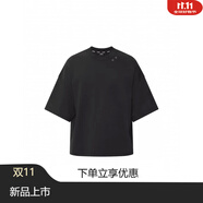 TEAM WANG【王嘉爾同款】新品金屬簡(jiǎn)約設計感黑色寬松短袖T恤 男女同款 黑色 XL