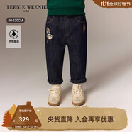 Teenie Weenie Kids小熊童裝25新款秋冬男寶寶寬松鎖色薄絨牛仔褲 牛仔色 110 cm
