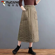 啄木鳥(niǎo)（TUCANO）羽絨棉裙一片式輕薄夾棉半身裙女冬季外穿擋風(fēng)保暖A字裙 綠色（豎條紋） M