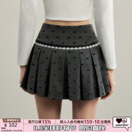 UNIFREE灰色蝴蝶結(jié)波點(diǎn)半身裙蕾絲拼接芭蕾風(fēng)顯瘦百搭百褶裙短裙 S