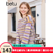 百圖betu女裝秋冬新款毛衣法式浪漫彩虹條紋圓領(lǐng)毛衣女2310T40 紫色 M