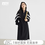 對白法式設計感抽繩針織連衣裙女2025秋裝新款氣質(zhì)顯瘦通勤風(fēng)裙子 靜謐黑 L