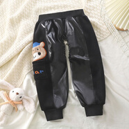 懇虎女童皮褲2025秋冬裝新款兒童加絨褲子男寶寶長(cháng)褲防水尿不濕罩褲 PU小皮褲-戴帽熊黑 185 XXL建議80-90高左右