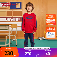 Levi's 李維斯童裝男女童圓領(lǐng)衛(wèi)衣長(zhǎng)褲2件套春秋兒童純棉上衣褲子套裝 辣椒紅 120 /60 【建議身高110-116cm】