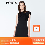PORTS寶姿 新品 女裝不對(duì)稱荷葉邊袖袖魚尾連衣裙LN8D173HWB004 黑色 M (6)