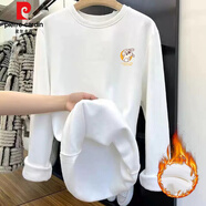 皮爾卡丹（pierre cardin）加絨白色打底衫女秋冬內搭2025新款大碼寬松純棉磨毛長(cháng)袖t恤上衣 3874白色(不倒絨加厚) XL 130-150斤