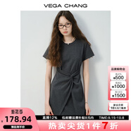 VEGA CHANG小個(gè)子連衣裙2025年夏裝新款不規(guī)則裙擺顯瘦t恤短裙子 晨霧灰 M
