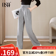 歐莎（OSA）高腰運(yùn)動(dòng)休閑加絨闊腿褲女秋冬季新款寬松顯瘦直筒長(zhǎng)褲子 深灰色 L