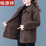 恒源祥羊羔絨女士短外套秋冬新款中年媽M媽顆粒絨羊羔毛皮毛一體大|碼 咖啡色 XL