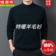 恒源祥羊毛絨衫男100羊毛絨半高領(lǐng)加厚毛衣冬季純 色打底羊毛絨衫羊毛 墨綠色 舒適保暖 2XL 185碼【建議175-195斤】