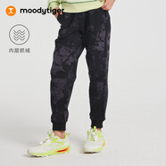 moodytiger女童褲子抓絨保暖秋冬季兒童運動(dòng)長(cháng)褲舒適彈力戶(hù)外休閑束腳衛褲 粹色黑 120 cm