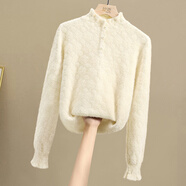 香影芬木耳邊針織衫2025冬裝新款女裝加厚半高領(lǐng)淑女風(fēng)寬松內搭打底衫女 白色 S (建議95-105斤)