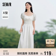 森馬連衣裙女溫柔氣質(zhì)白月光夏季法式方領(lǐng)收腰中長(zhǎng)裙107424114036