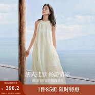 茵曼法式刺繡無袖掛脖連衣裙2025夏季女裝新品海邊度假沙灘長裙子 梨花杏-W18424751 M