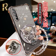 克雷盾（KELEIDUN）適用小米紅米note8手機殼全包鏡頭膜NOTE8四角防摔硅膠n0te閃粉保護套帶支架noto8網(wǎng)紅高級潮nete8 四角防摔-透銀【蝴蝶鏡子支架】一體鏡頭膜+手煉 紅米 Note 8