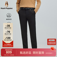 暇步士（Hush Puppies）【柔軟彈力】男裝秋冬直筒梭織長褲 漆黑色 40