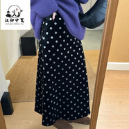 漢卿中夏黑色金絲絨波點(diǎn)半身裙女秋冬歐洲站2025新款時(shí)尚加絨傘裙A字長(cháng)裙 黑色 加絨 L