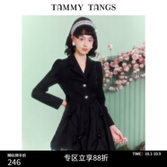 糖力【商場(chǎng)同款】春秋新款黑色長(cháng)袖歐根紗擺西裝連衣裙女 黑色 M
