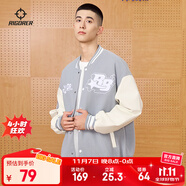 準(zhǔn)者棒球服夾克外套男裝2025秋冬新款美式復(fù)古PU皮袖休閑寬松運動開衫 909灰藍(lán) L