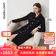 朗姿棉質(zhì)復(fù)古小香風(fēng)設(shè)計(jì)感高級(jí)感顯瘦裙子通勤休閑收腰連衣裙冬季 黑色2 M