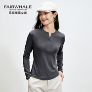 馬克華菲莫代爾亨利長(cháng)袖T恤女2025新款收腰顯瘦時(shí)尚感純色V領(lǐng)上衣