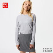 優(yōu)衣庫女裝柔滑彈力棉質(zhì)圓領(lǐng)T恤/長(cháng)袖基礎版型內搭480869 03 灰色 S /155/80A