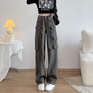 美式工裝褲子女2025秋裝新款工裝牛仔褲女春秋季2025年新款春裝高 灰綠色-長(cháng)褲 XS