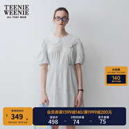 Teenie Weenie小熊女裝簡(jiǎn)約夏季法式氣質(zhì)連衣裙蕾絲娃娃領(lǐng)收腰裙子 淺藍(lán)色 L (170)